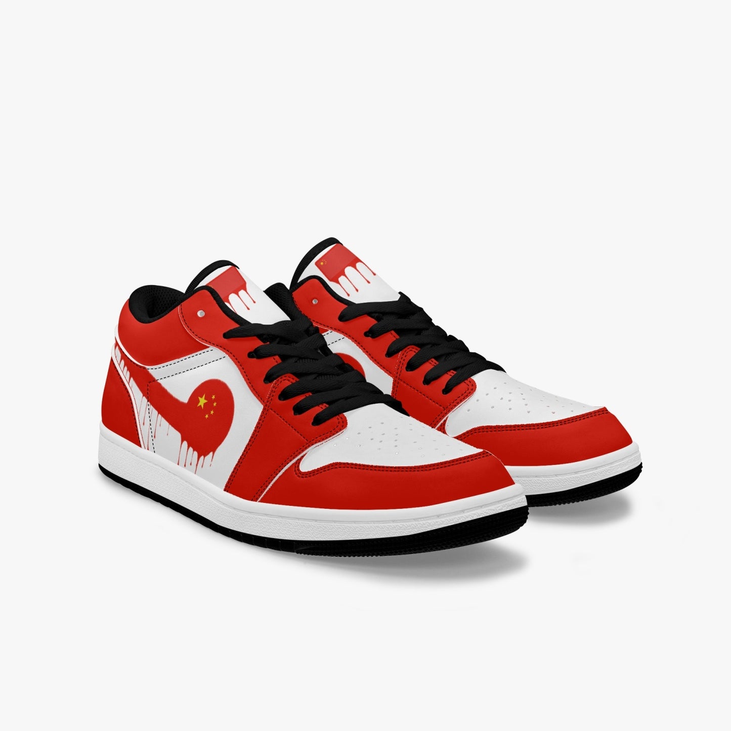 Air China Red Drip / Red & White Low Tops (Black Sole) - Men's & Women's