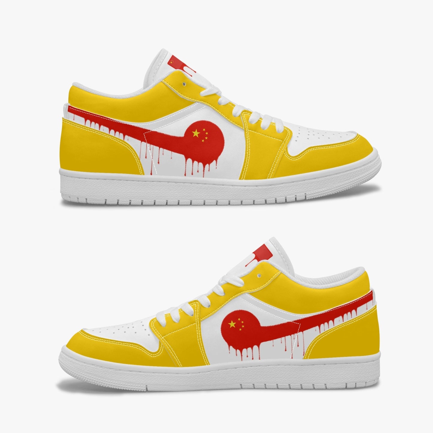 Air China Red Drip / Yellow & White Low Tops (White Sole) - Men's & Women's