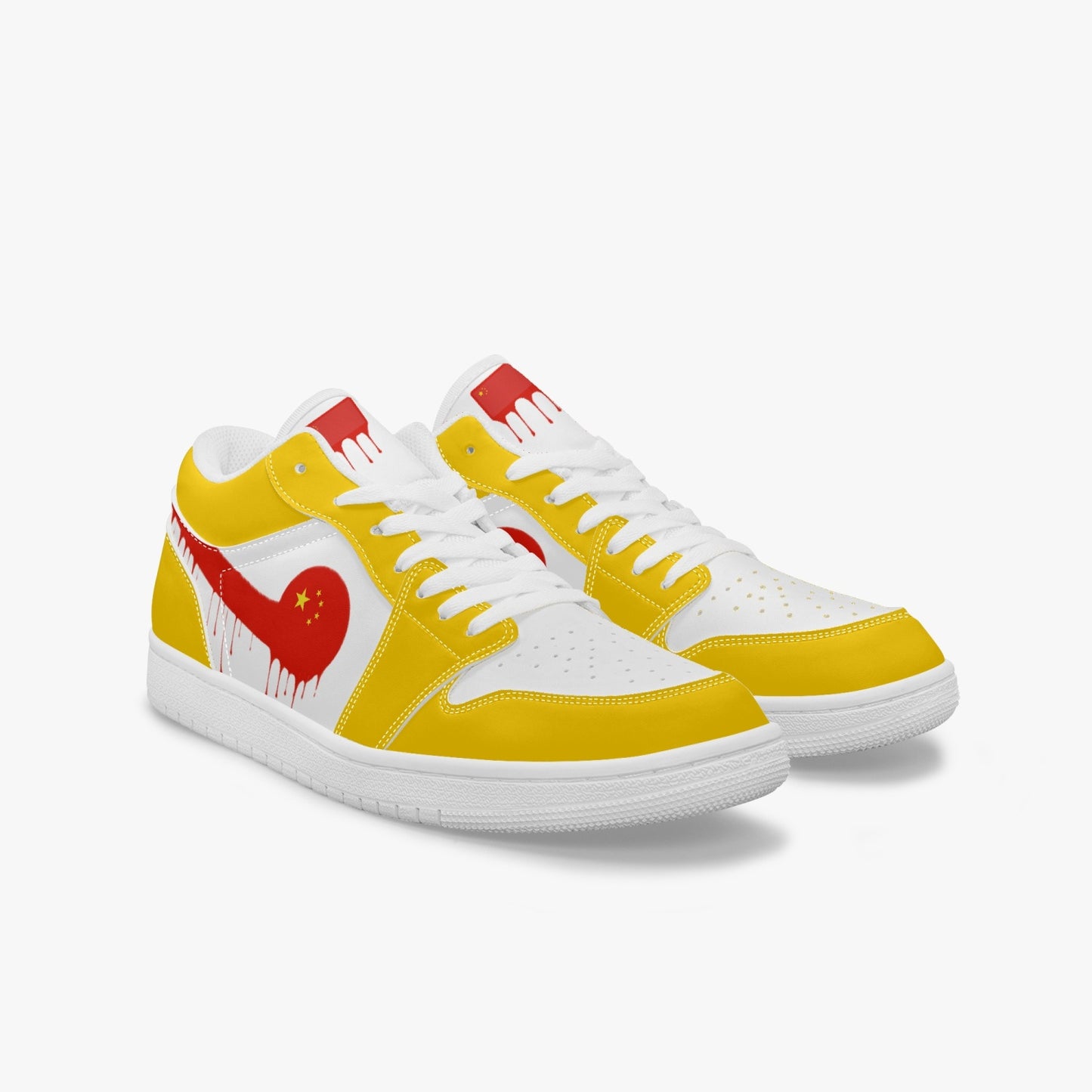 Air China Red Drip / Yellow & White Low Tops (White Sole) - Men's & Women's