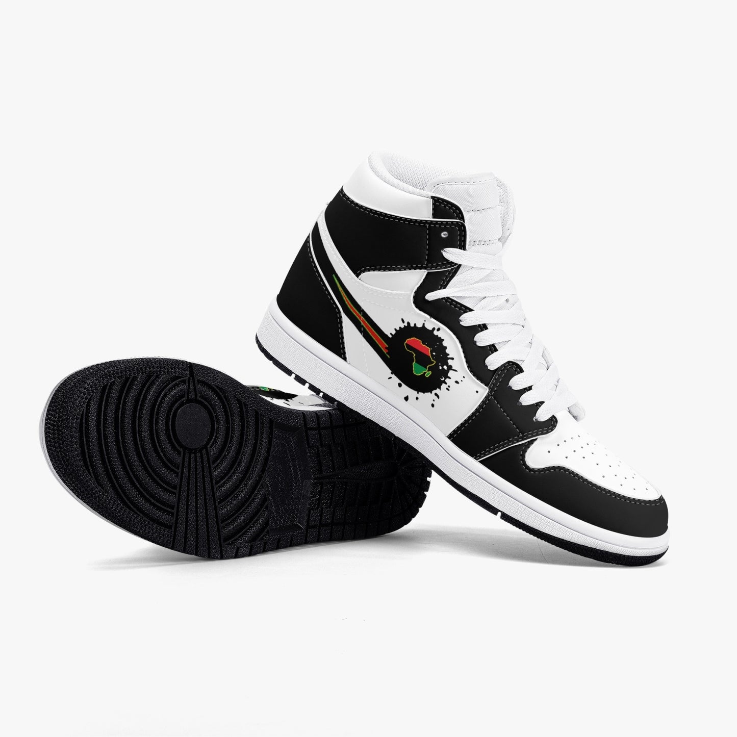 Air Africa Splattered Icon Black/White High Tops (Black Sole) - Men's & Women's