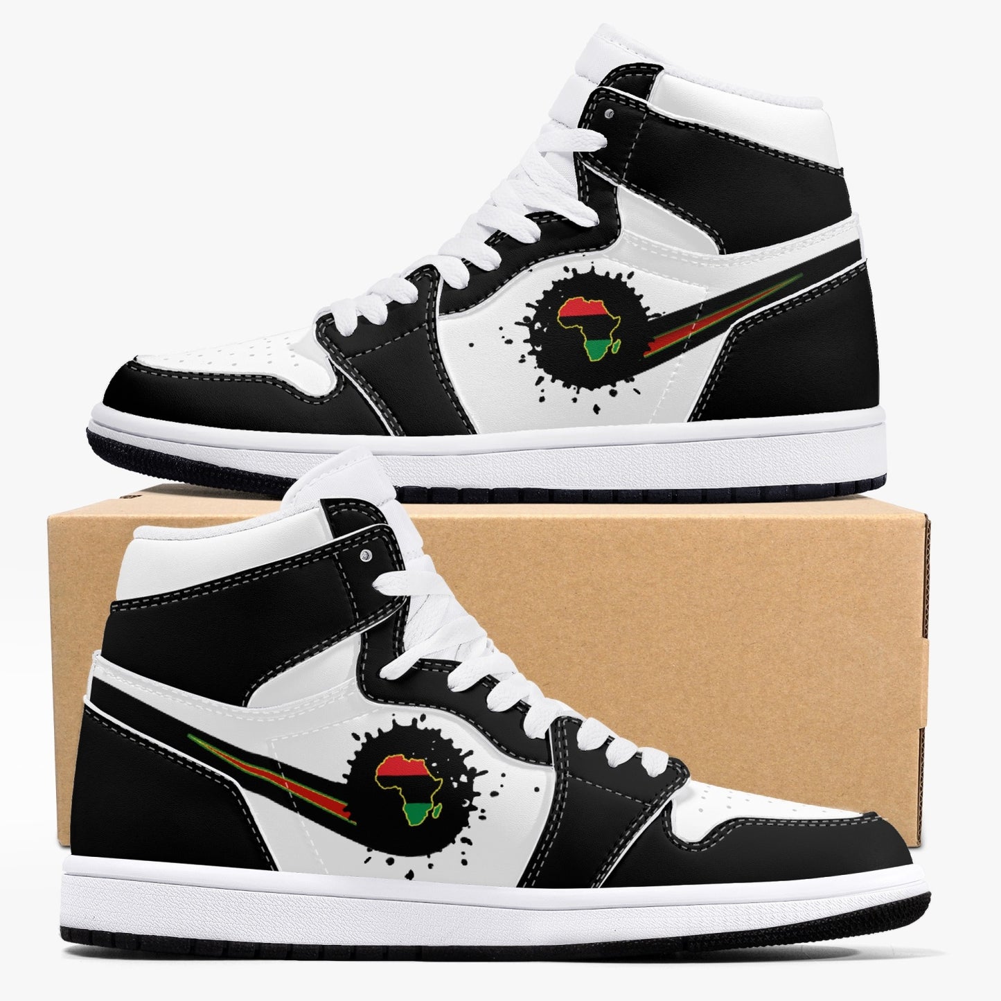 Air Africa Splattered Icon Black/White High Tops (Black Sole) - Men's & Women's