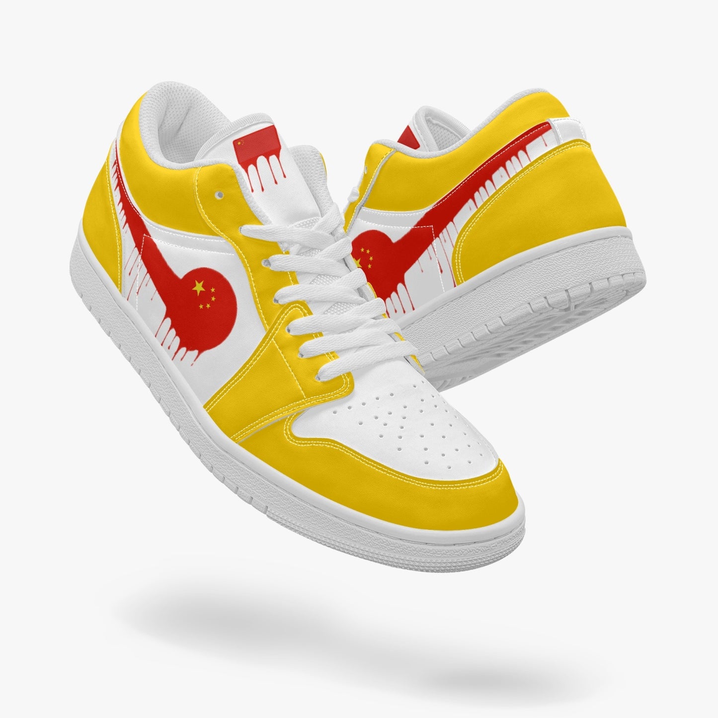 Air China Red Drip / Yellow & White Low Tops (White Sole) - Men's & Women's