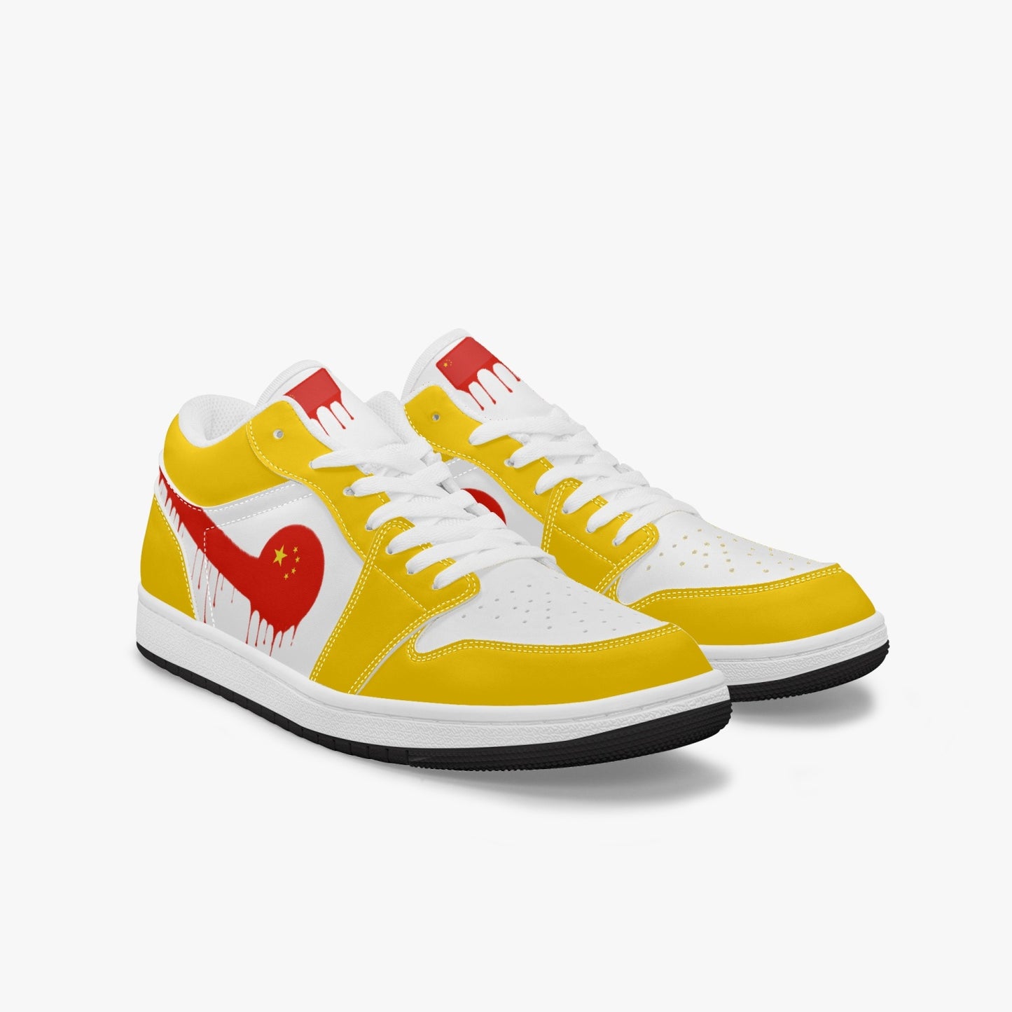 Air China Red Drip / Yellow & White Low Tops (Black Sole) - Men's & Women's