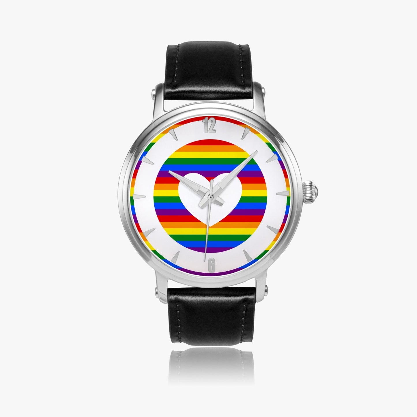 Rainbow Pride Premium Leather Men's Watch - Silver / Rose Gold / Black